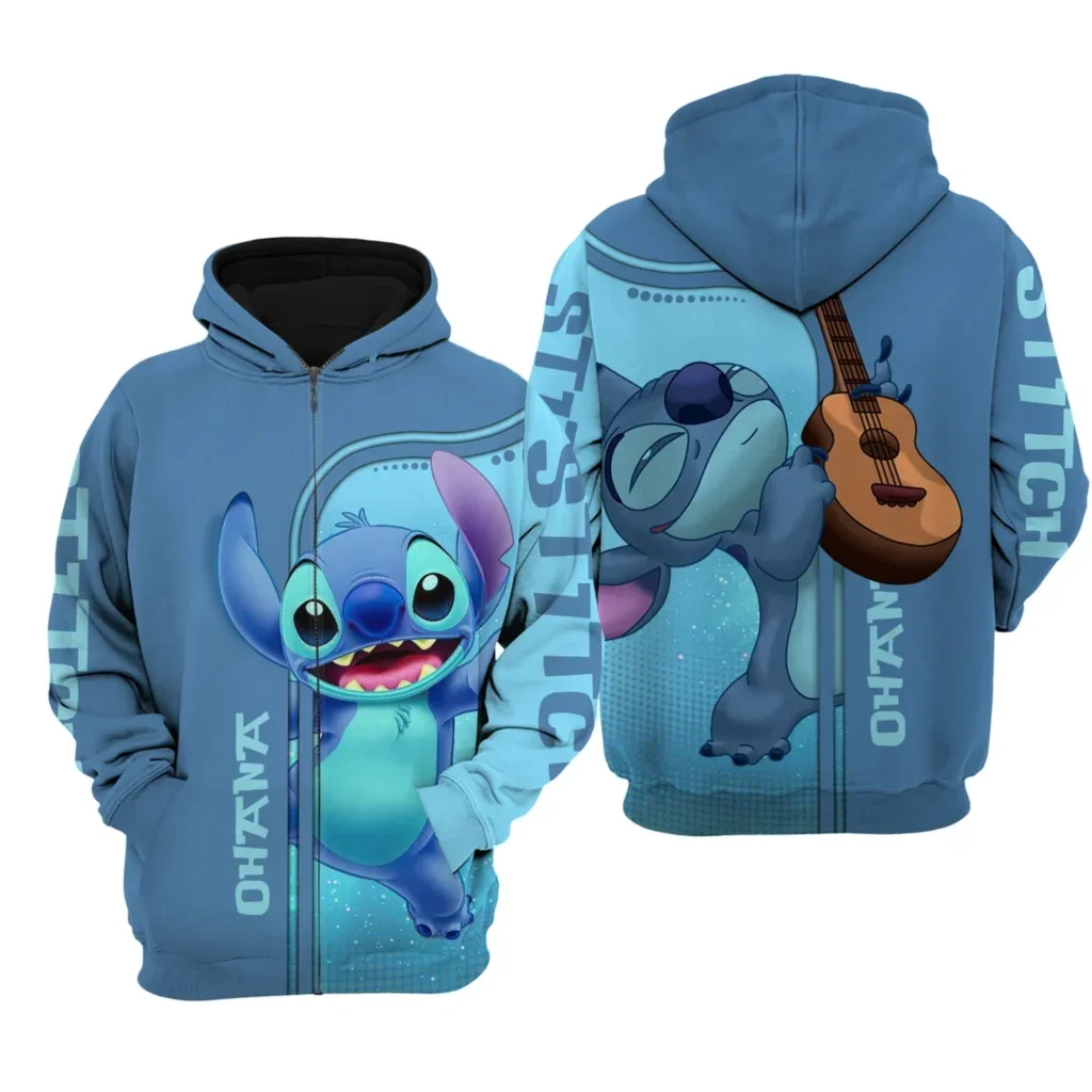 Disney Cute Stitch Hoodie Stitch Ohana Disney Hoodie Zip Hoodie Lilo and Stitch Stylist Unisex Cartoon Graphic Outfits Men Woman