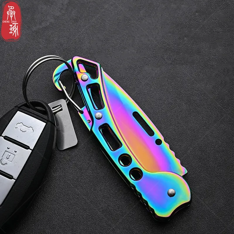 Folding Fruit Knife Stainless Steel Pocket Knife with Non-slip Handle Utility Knife Keychain Portable Knife Kitchen Accessories