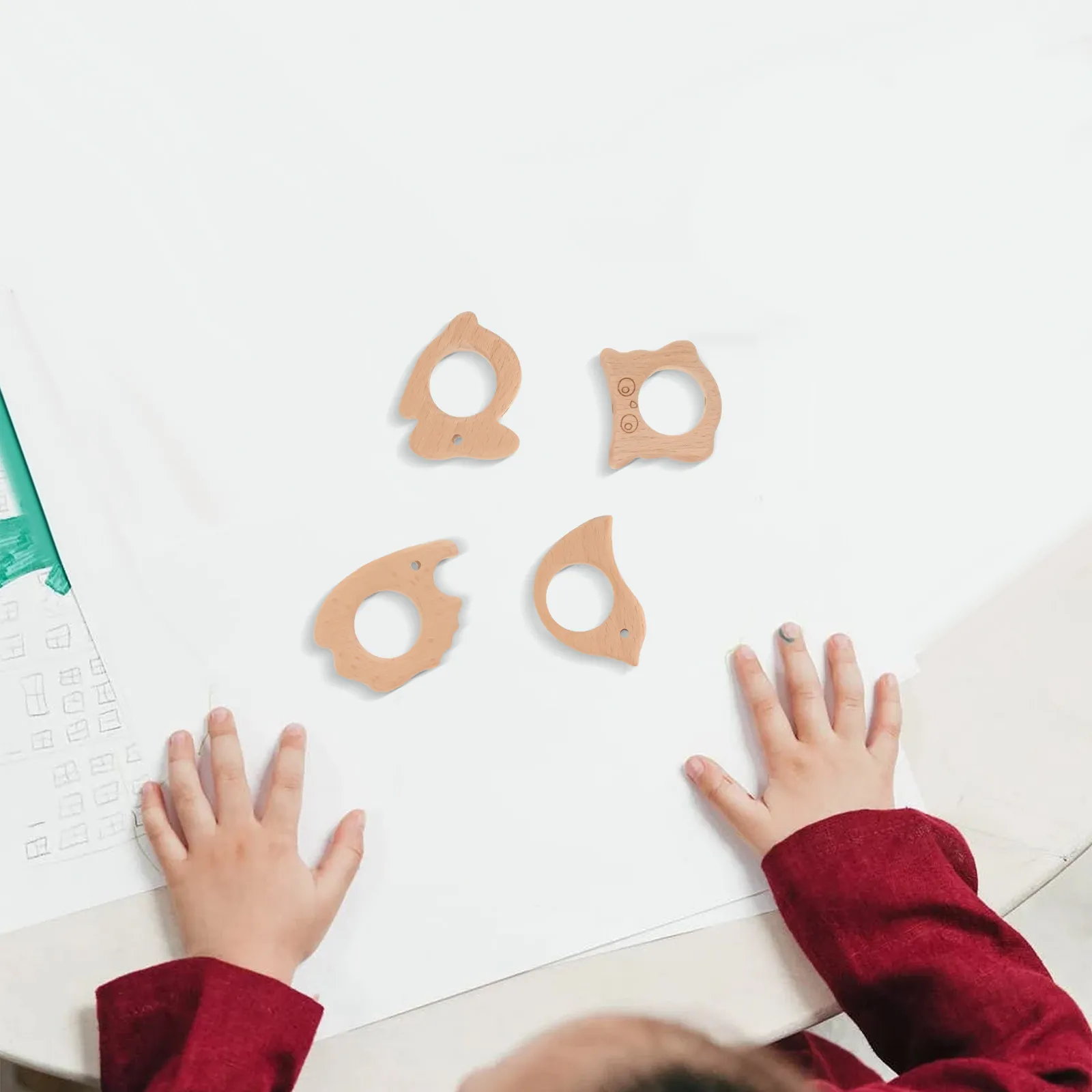 Ensemble de 20 anneaux de dentition pour bébés - Design animalier en bois charmant pour l'entraînement à la préhension du bébé, anneau de dentition en bois non toxique pour nouveau-nés