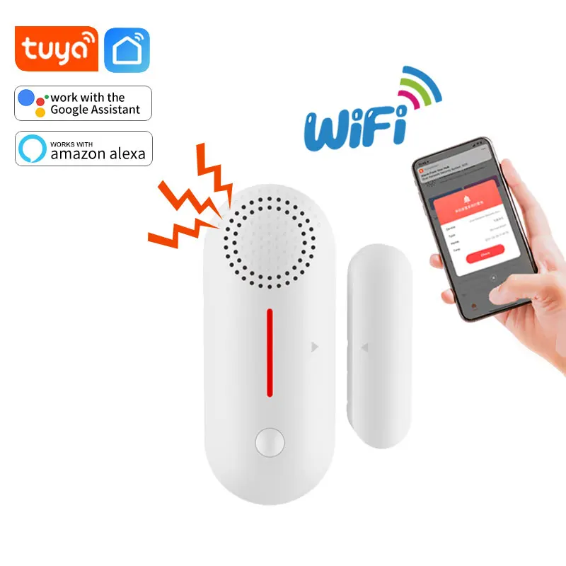 Tuya-Wifiドアセンサー,窓開閉検出器,ホームセキュリティのアラーム,alexaおよびGoogleと互換性,スマートライフアプリケーションの通知