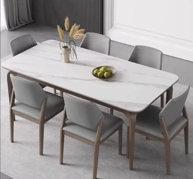 Nordic solid wood rock slab dining table modern simple household small apartment full support rectangular walnut eating
