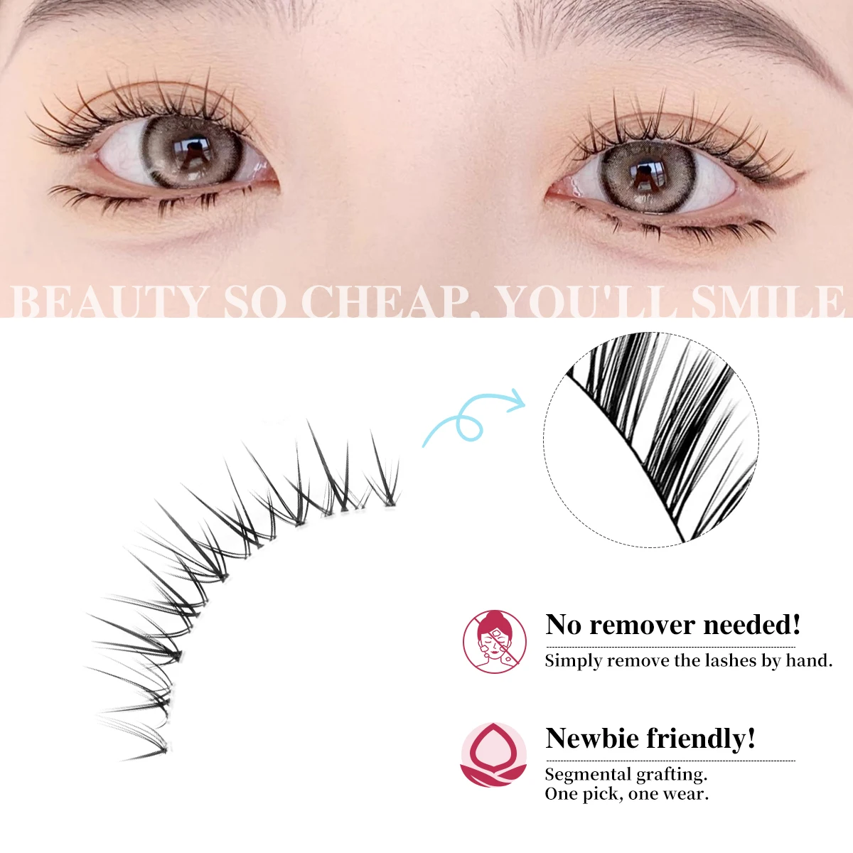 5 Paar W70 falsche Wimpern, dünne, weiche Cluster-Wimpern, natürliche, dicke Manga-Wimpern mit klarem Band, koreanischer Stil, Anime-Make-up