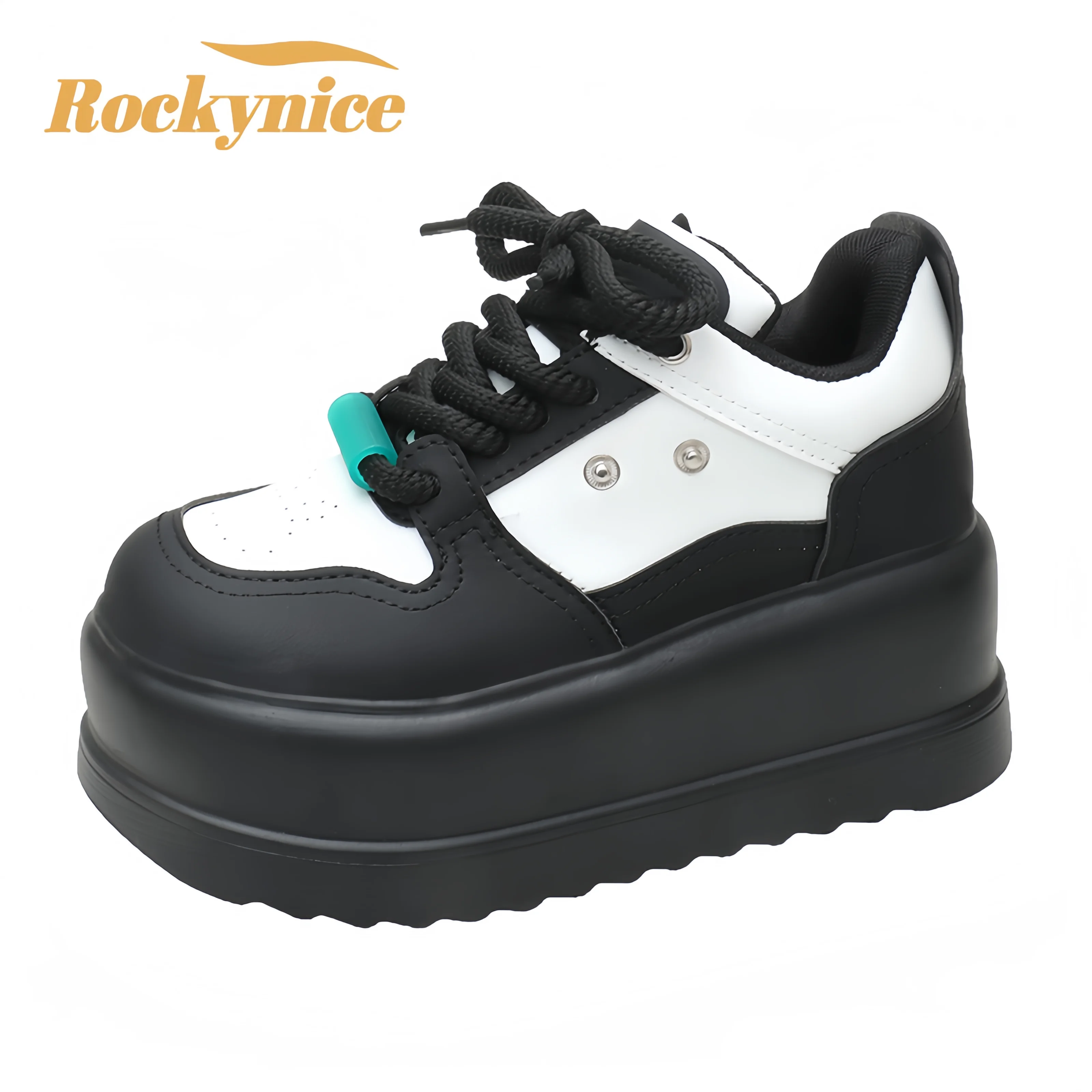 

Women Leather Chunky Sneakers New Autumn High Platform Casual Shoes Lace-up Dad Sport Shoes Woman 8CM Wedge Vulcanized Dad Shoes