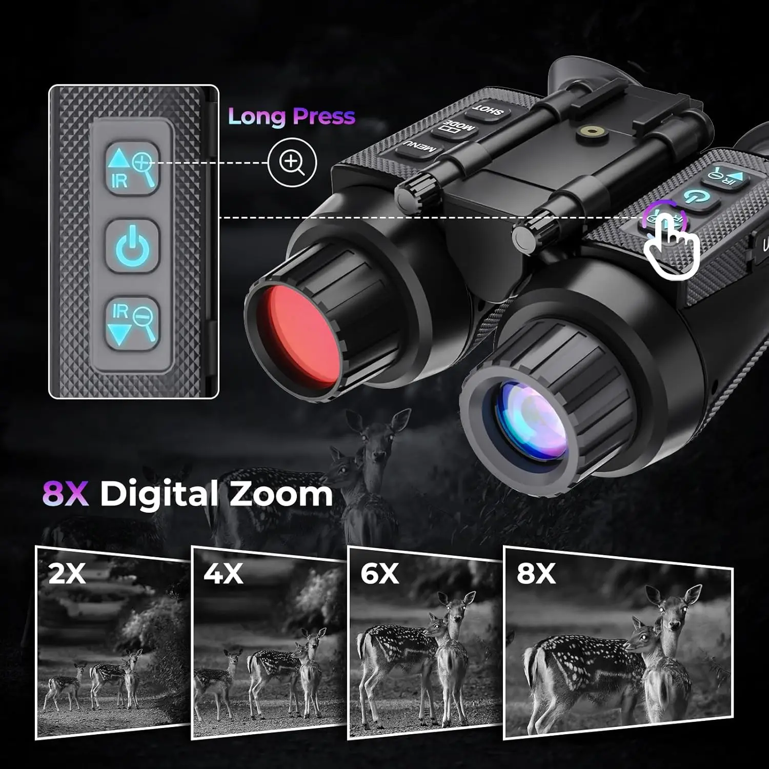 GOYOJO Head-Mounted Night Vision Goggles Rechargeable Hands Free Night Vision Binoculars Goggles, 32GB SD Card, 8X Digital Zoom