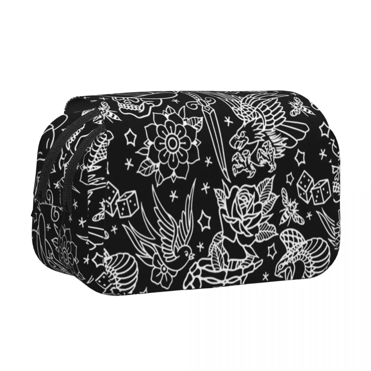 

Кожаный пенал-футляр для ручек и карандашей с принтом в стиле американских традиционных татуировок, жесткий, большой емкости