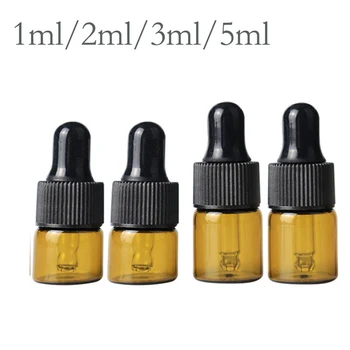 50pcs 1/2/3/5/ML Amber essential oil empty dropper bottle pipette bottles refillable glass aromatherapy liquid brown dropper bottle