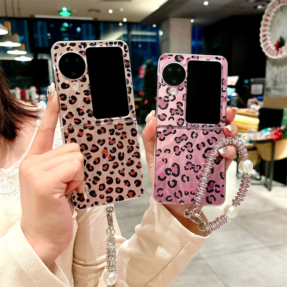 

Fashion Leopard Pattern Phone Case For OPPO Find N2 N3 Flip Bracelet PC Hard Shell Protective Back Cover