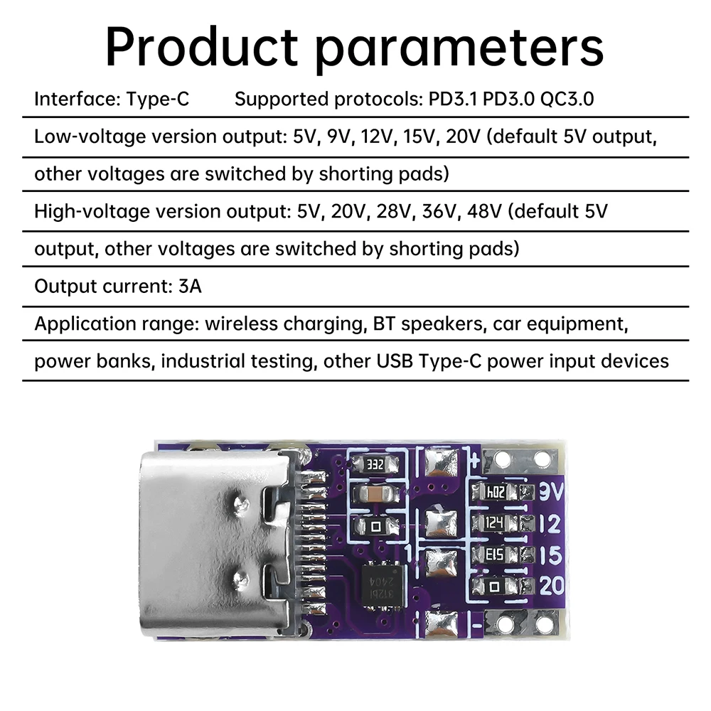 Type-C PD3.1 PD3.0 QC3.0 Deception Board Trigger Fast Charge โมดูล 9 V/12 V/20 V/28 V/36 V/48 V แรงดันไฟฟ้าโมดูล