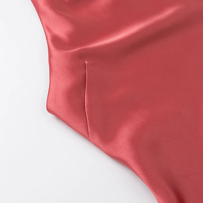 Women's Satin Pleated Midi Dress Half Turtleneck Slim Back Hollow High Waist Solid A-line Dress Spring Summer New Chic Top