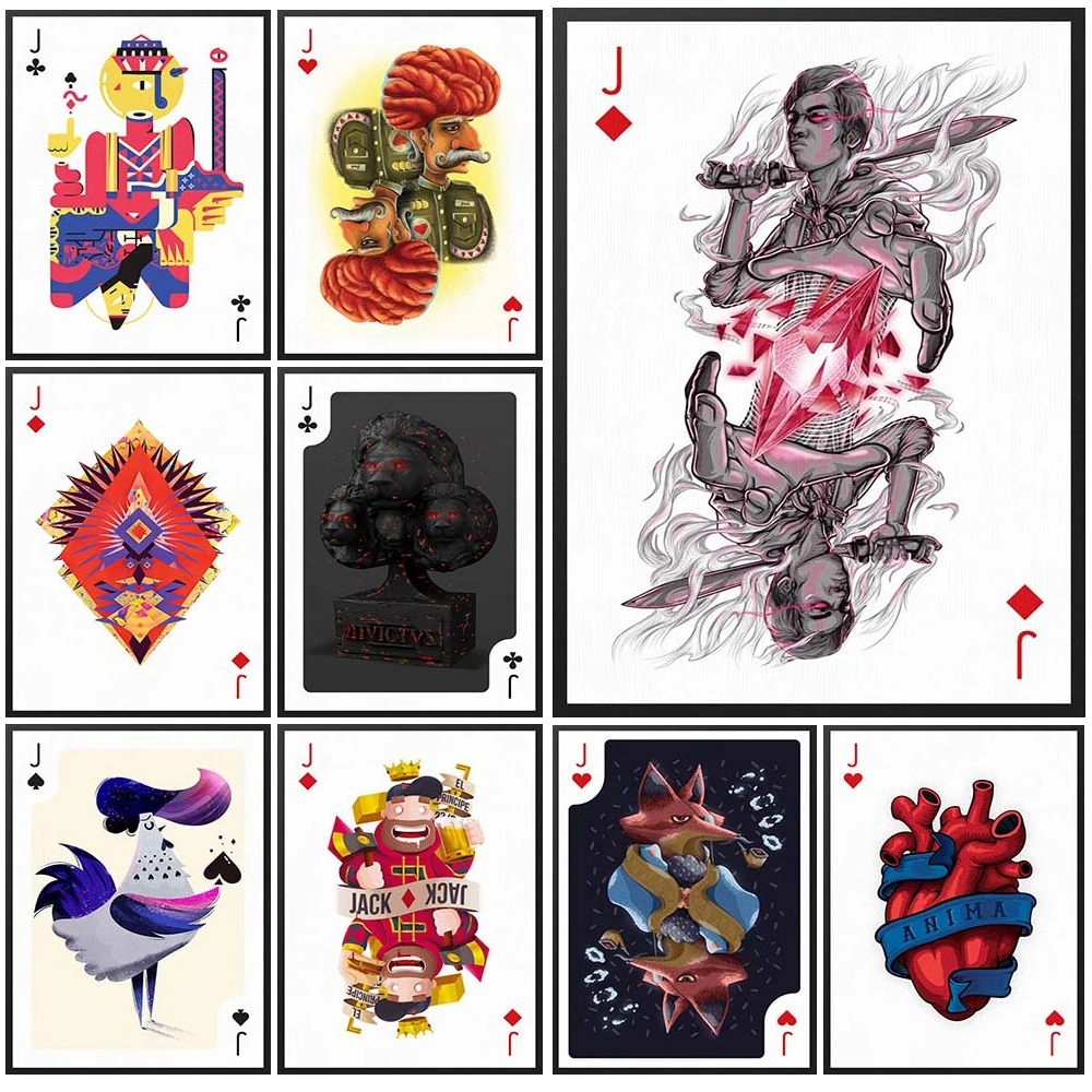 

Poker Playing Cards Jack Cartoon Wall Pictures For Living Room Nordic Poster Wall Art Canvas Painting Home Decor Unframed