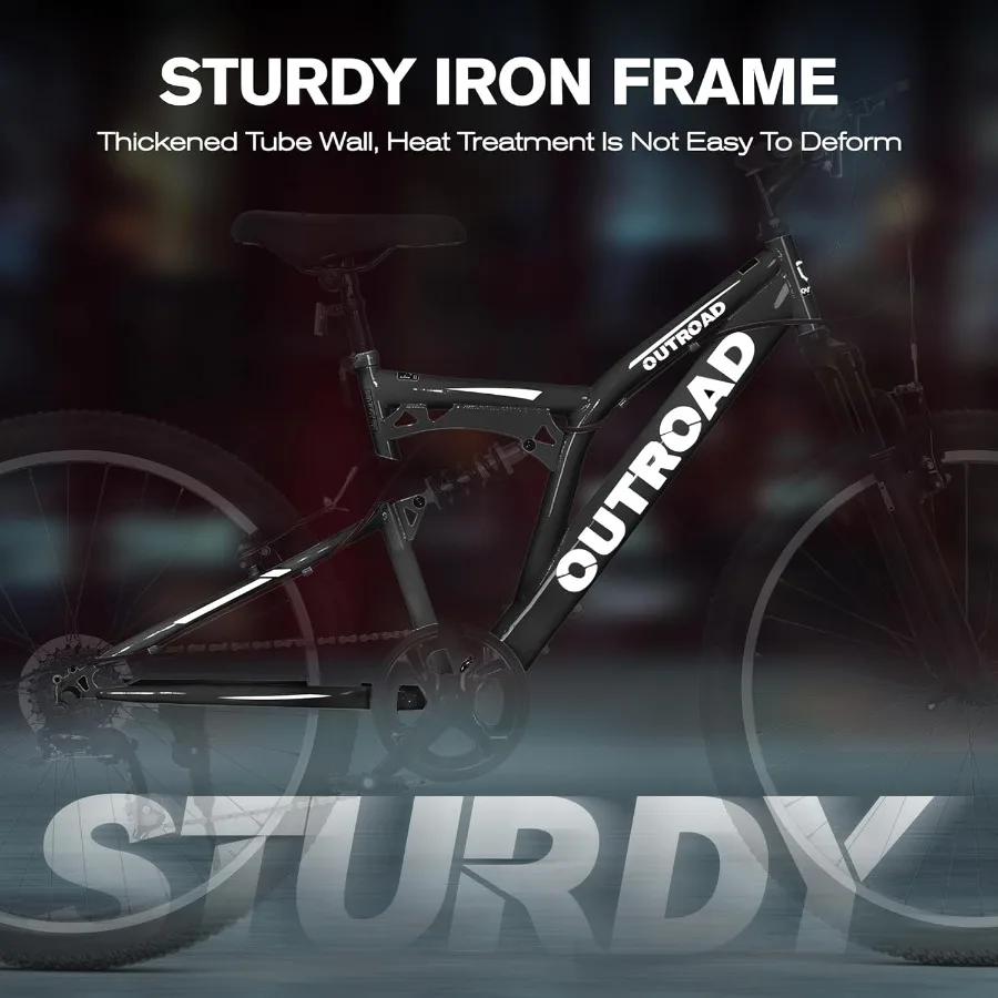 دراجة جبلية مزدوجة التعليق الكامل مقاس 26 بوصة و7 سرعات للرجال والنساء البالغين مع فرامل مزدوجة على شكل حرف V مثالية للمطارات على الطرق الوعرة والحضرية
