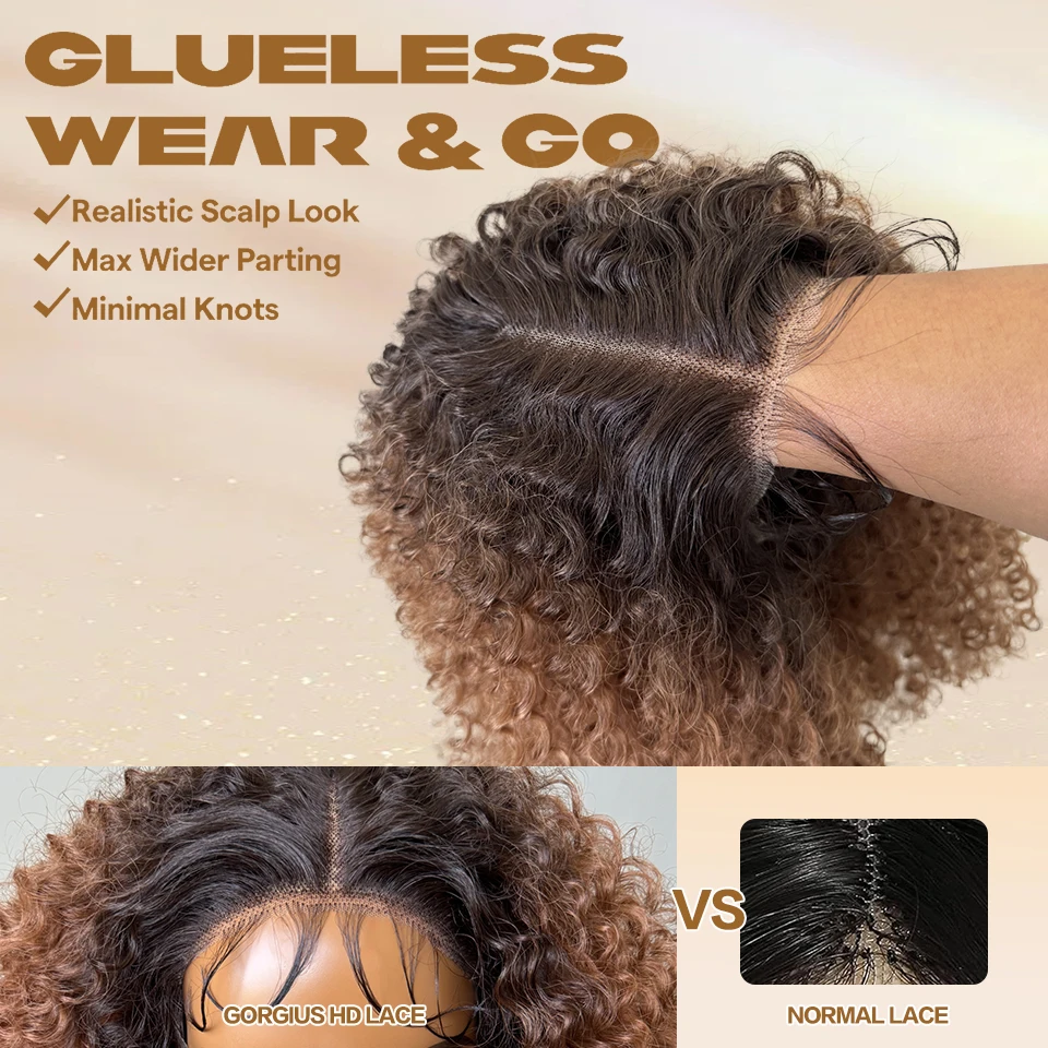 Ombre Blu 24 "Parrucca Jerry Curl Ricci crespi Parrucche anteriori in pizzo sintetico Miscela di capelli Pre pizzicati Latisha T-Part Parrucca frontale in pizzo