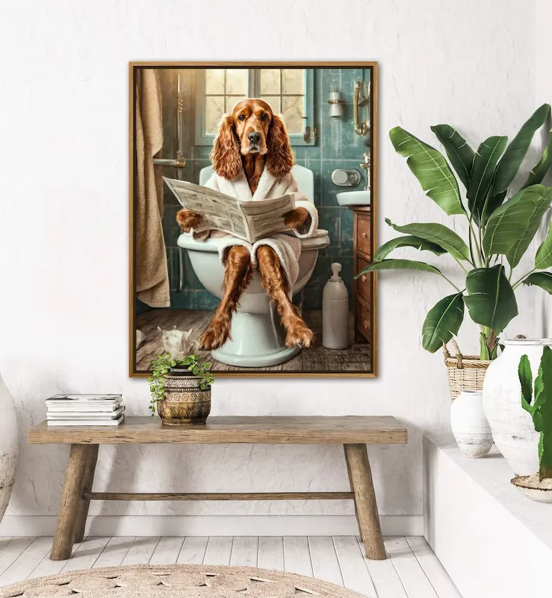 Funny Toilet Animals Reading Newspaper Portrait Raccoon Meerkat Poster Canvas Painting Wall Art Pictures Home Bathroom Decor