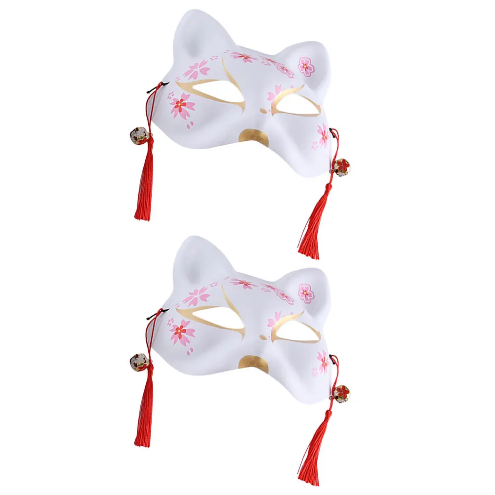 Demi-masque de renard japonais, 2 pièces, masque de mascarade à motif de renard traditionnel pour Cosplay, Festival, fête, spectacle sur scène, accessoire de Costume