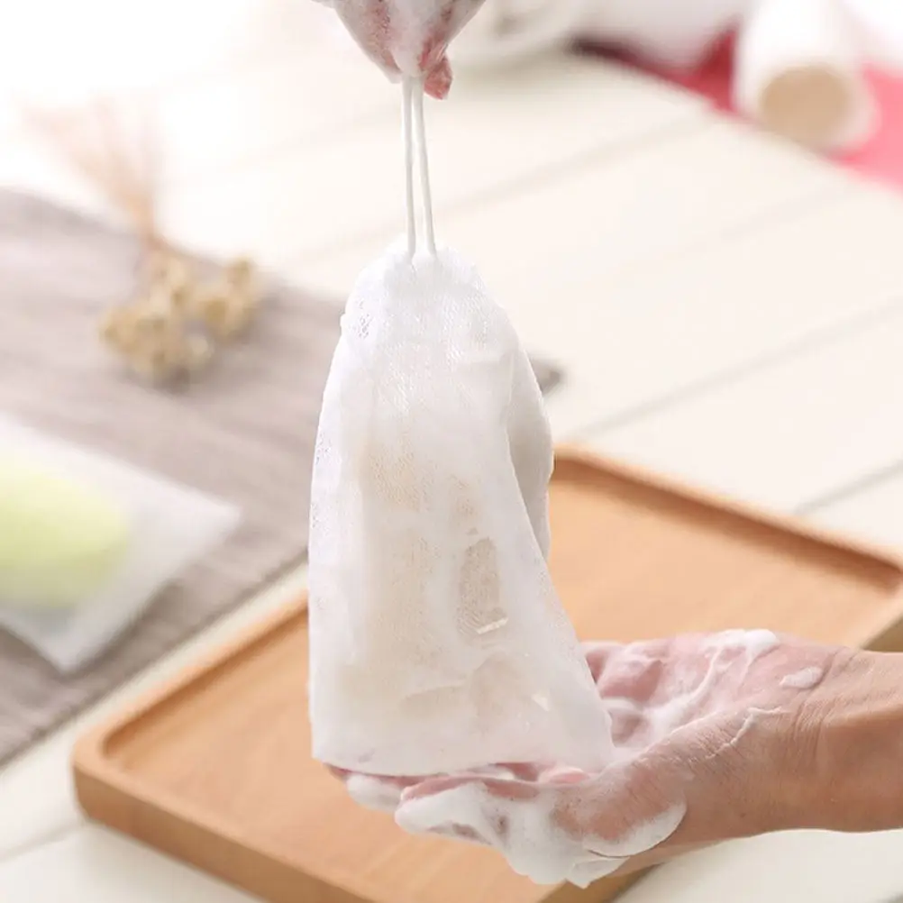 50Pcs Mesh Soap Bubble Net Drawstring Closure Easy Hanging Quick Drying Foaming Nets for Face Cleansing Shower Soap Holder