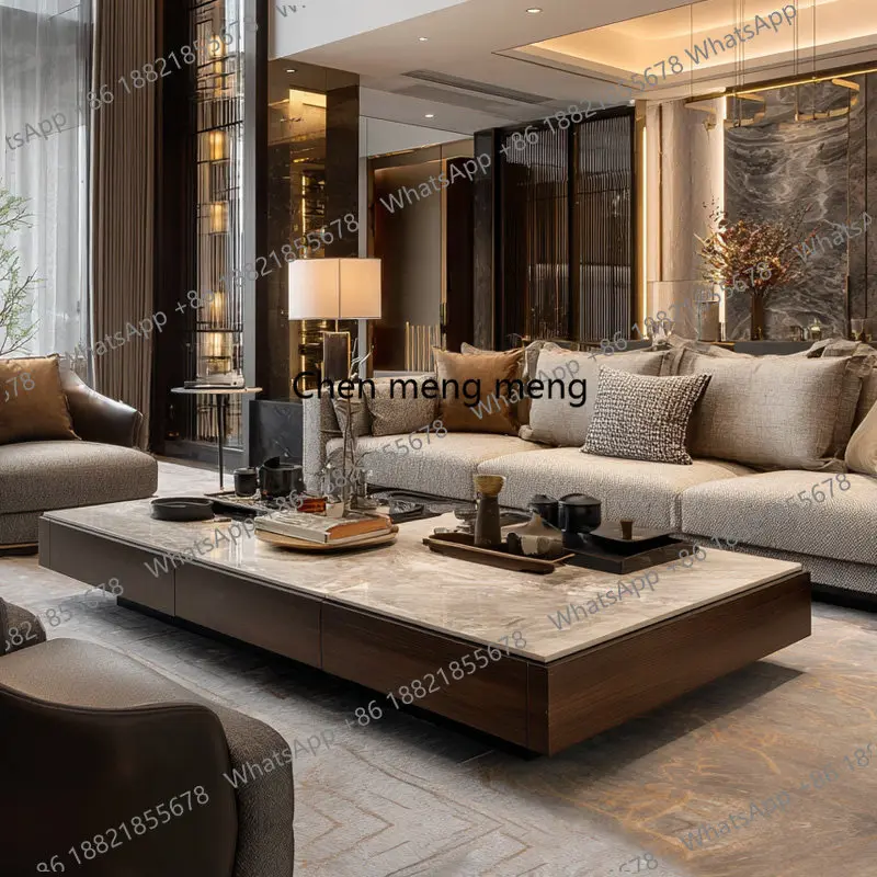 

Solid wood marble villa coffee table household walnut high-end large and small apartment