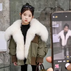 Inverno Nuovi Bambini Cappotto di Pelliccia Grande Collo di Pelliccia di VolpeRex Capelli di Coniglio Interno Parka Cappotto Più Spessa Giubbotti Caldi Per Le Ragazze Dei Ragazzi A3108