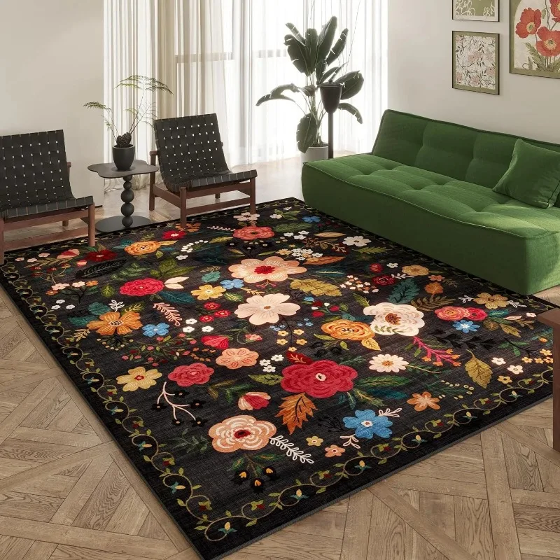 Carpet for Living Room Retro Floral Large Area Tea Table Mat Soft Fluffy Touch Comfortable Bedroom Light Luxury Rug Alfombra 양탄자