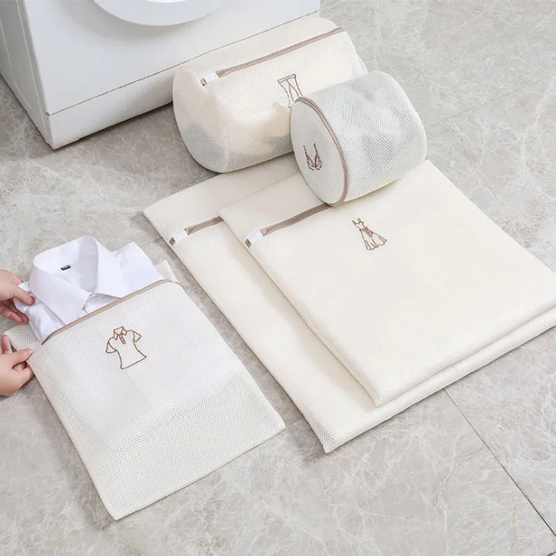 6pcs/set Embroid Mesh Laundry Bag Delicate Durable Polyester Wash Bags with Zipper Underwear Bra Washing Bag