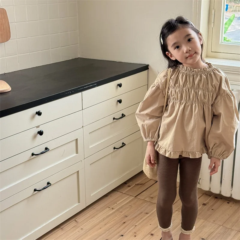 

orean Style Children Casual Shirts Bat Sleeve Baby Girls Solid Color Loose Blouses 1-Girl 2026 Autumn New K7 Years Old