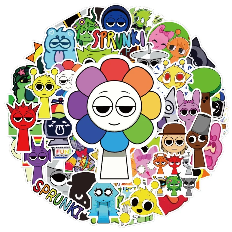 

50Pcs Cartoon Incredibox Sprunki Sticker Creative Graffiti DIY Scrapbook Laptop Skateboard Helmet Decal Student Stickers