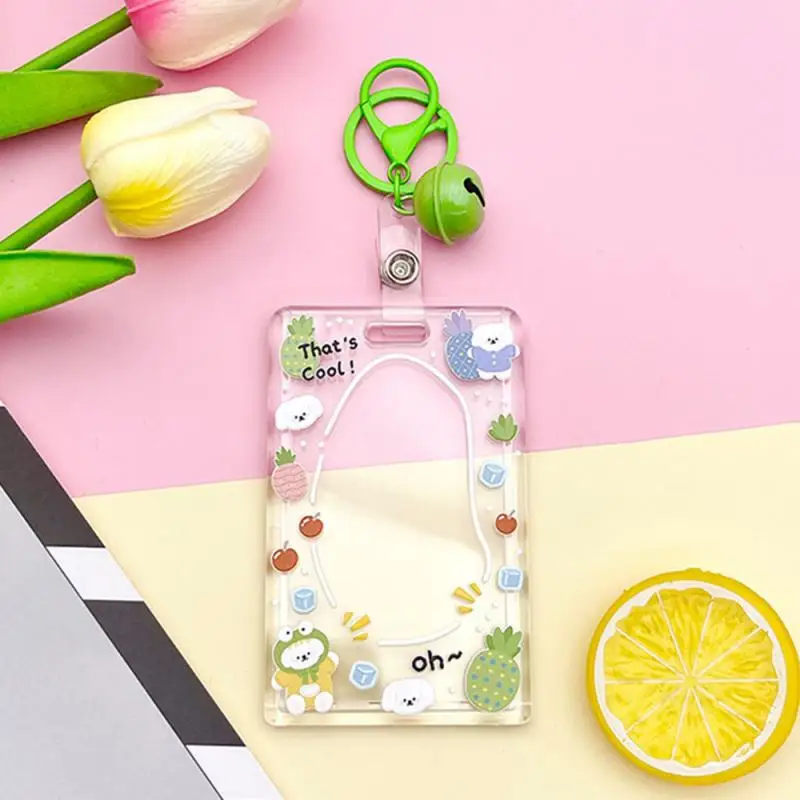 Brand Card Holder Transparent Cute Acrylic 28.5 Grams Stationary Set Bus Card Holder Retractable And Easy To Pull Buckle Cartoon