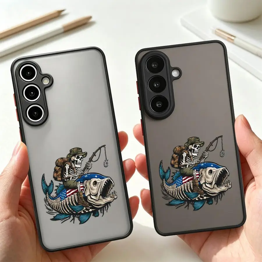 Layered Fisherman Fish Collage Phone Cover Case for Samsung Galaxy A56 A55 A34 A36 A16 A15 A52S A72 A14 A23 A73 A33 A54 A17 A52