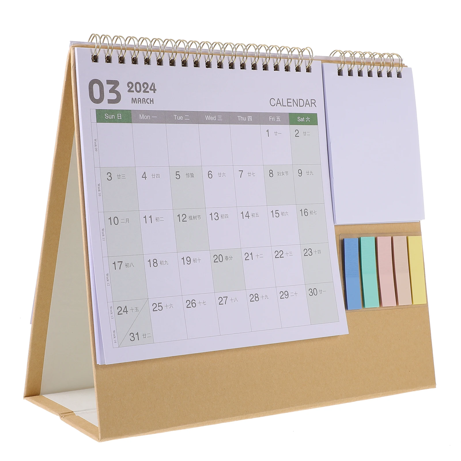 

2024 Desk Calendar Business Planner Pink Yellow Stand Note Pad Memo Calendars Office Decor Table Top