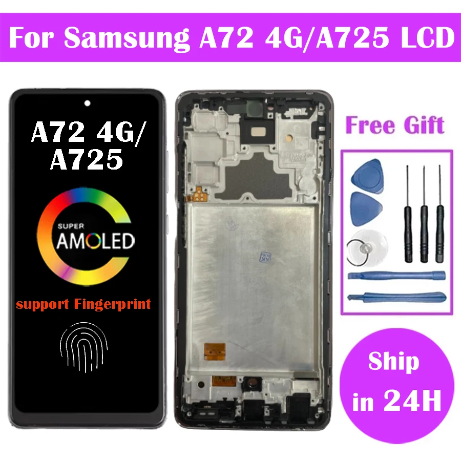 Pantalla AMOLED para Samsung A72 4G Pantalla LCD con montaje de digitalizador con Pantalla táctil para Samsung A725F A725F/DS A725M LCD