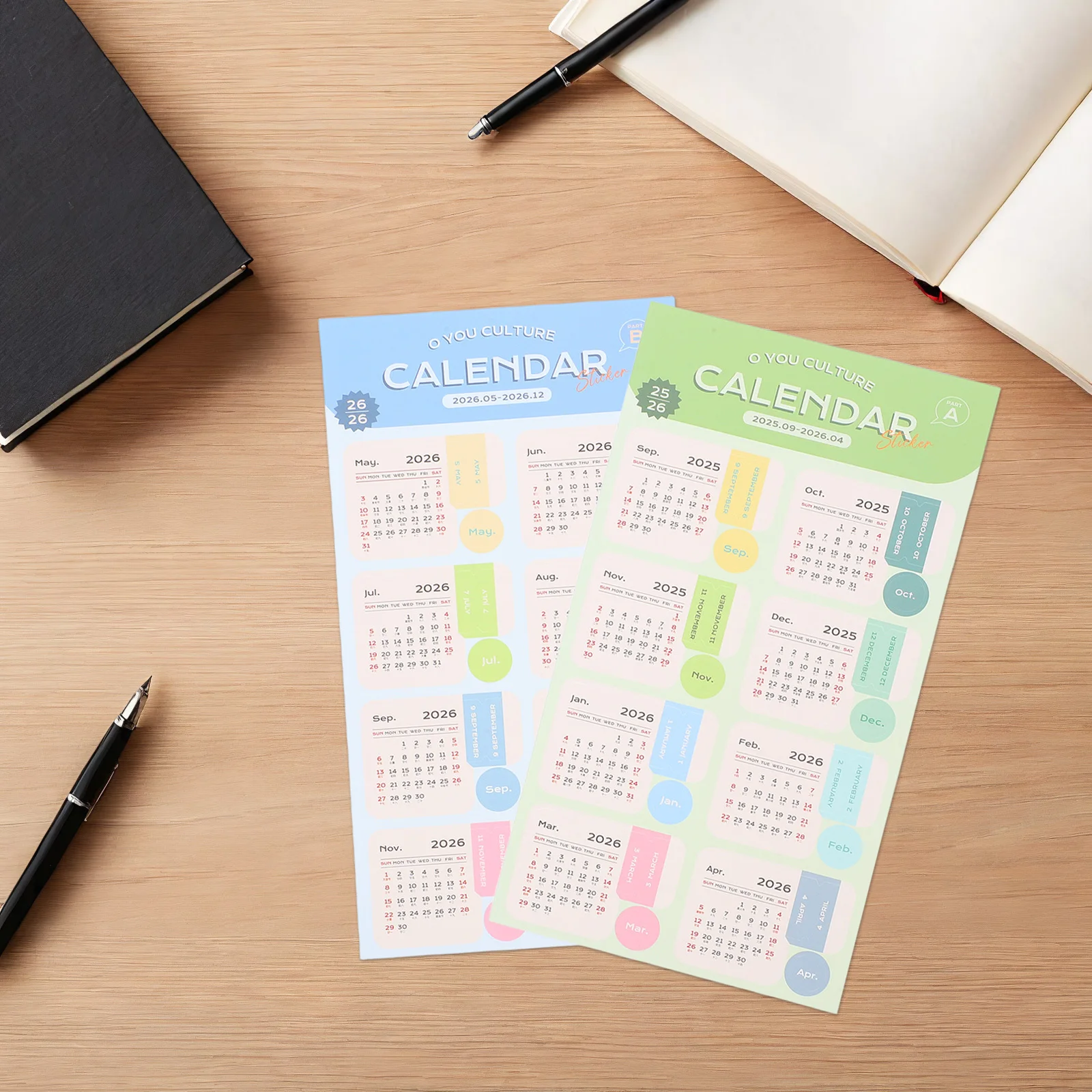 2 ورقة 2026 مخطط التقويم علامات التبويب لون الحلوى ملصقات بمادة لاصقة شهرية فواصل الفهرس لجدول مجلة اليوميات
