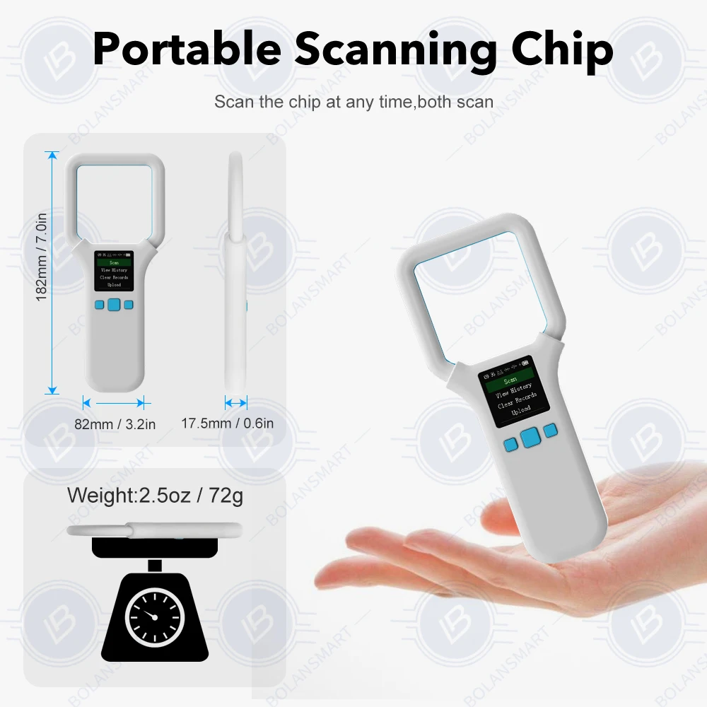 Portátil Handheld Pet ID Chip Digital Scanner, Bateria de longa duração, USB, Bluetooth, RFID, Cão, Gato, Tag Reader, Leve, 134.2KHz