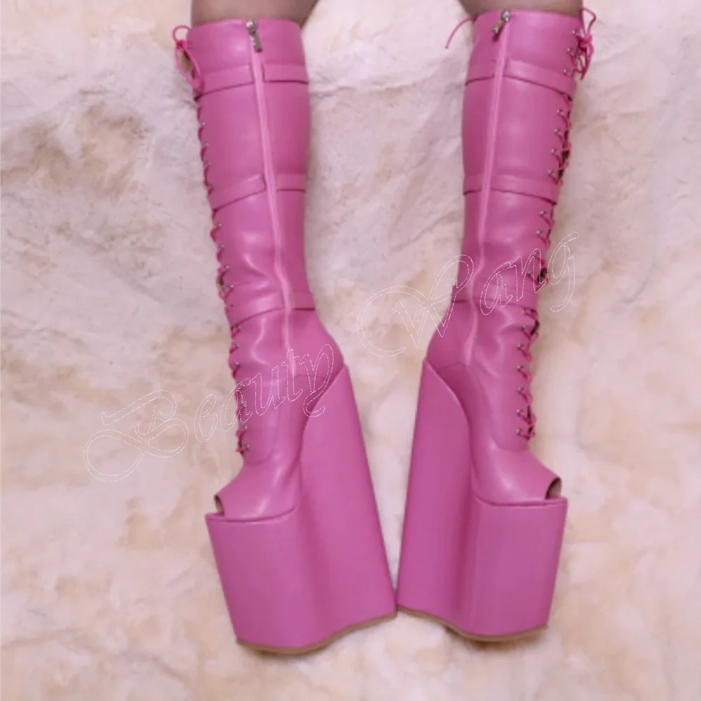 Pink Peep Toe Belt Decor Boots Side Zipper Stilettos High Heel Shoes for Women High Heels Fashion 2023 New Zapatos Para Mujere