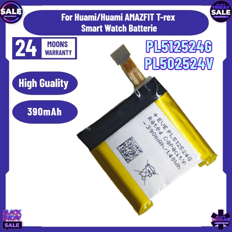 

390mAh PL512524G PL502524V Battery for Huami/Huami AMAZFIT T-rex Smart Watch Batterie