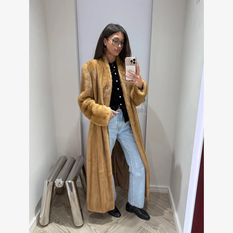 Luxury Faux Fur Maxi Coat Chic Open Front Stand‑collar Long Sleeve Oversized Outerwear Winter Women Autumn Warm Fashion 2026 New