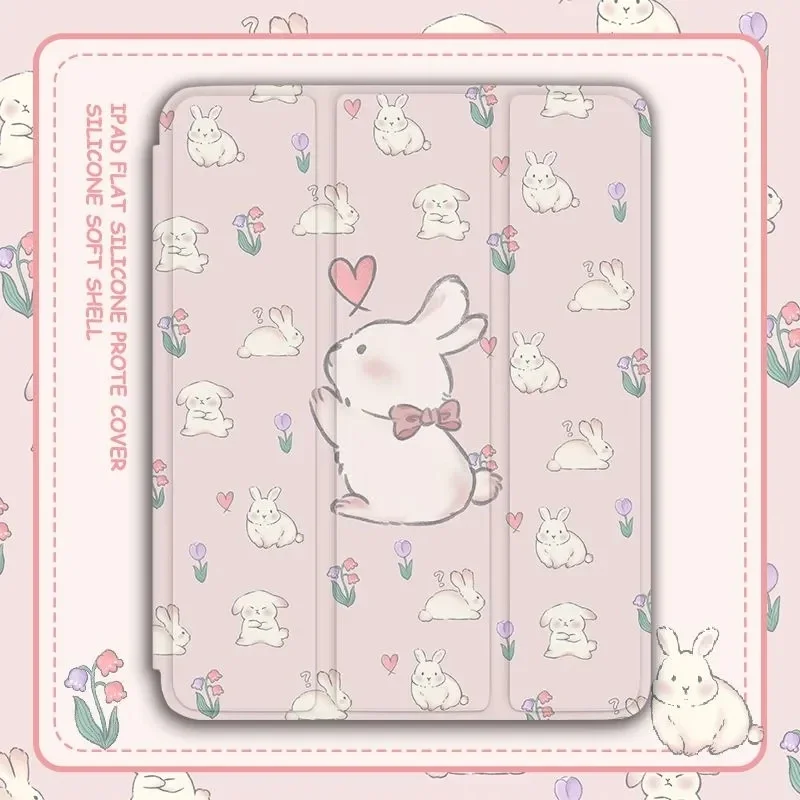 

Smart Cover with Pencil Holder for Ipad Case 10 Generation Pro 11 2nd 3rd 4th for Samsung Tab A9 8.7" Plus 11" A8 Bunny Print