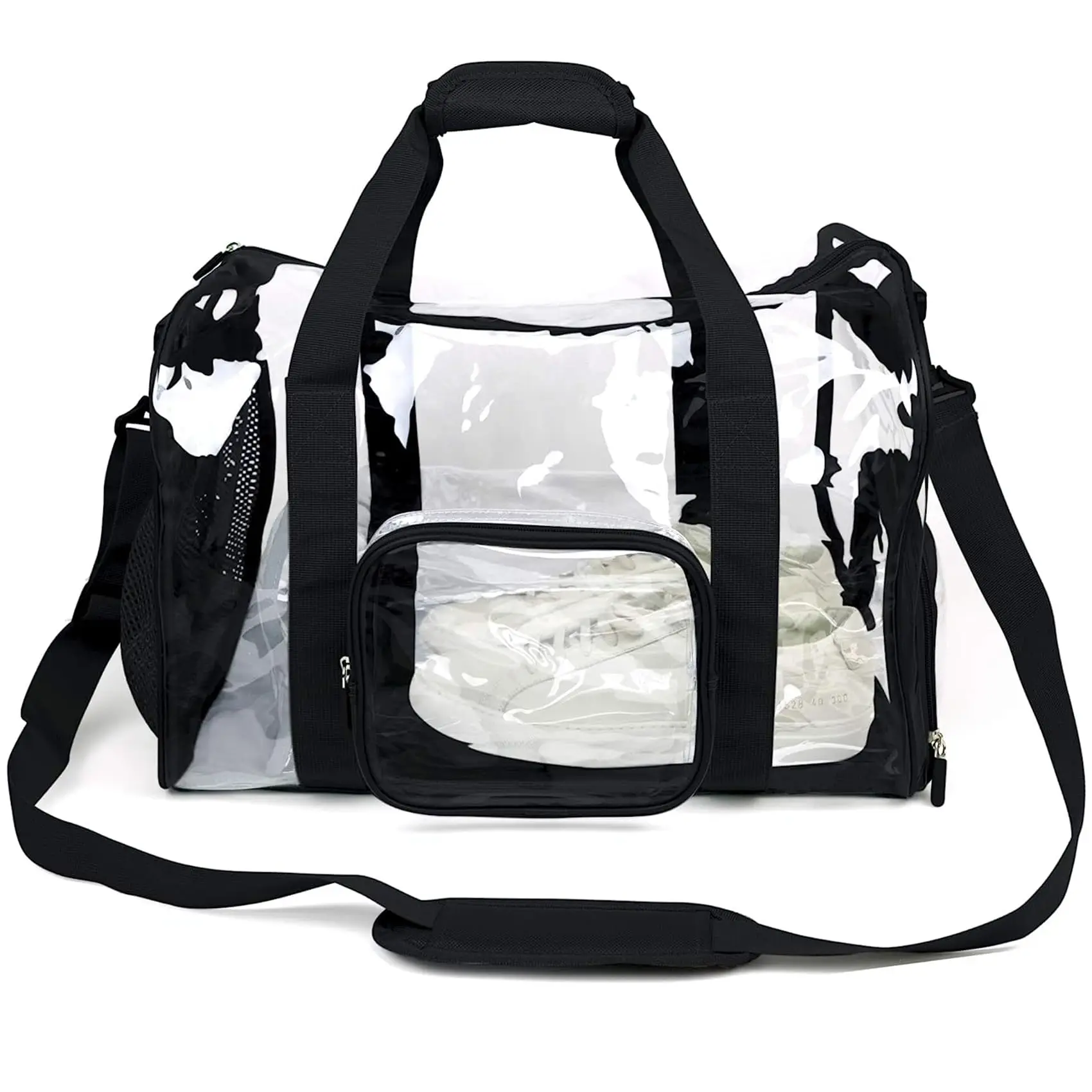 

Large Heavy Duty Duffel Bag with Shoes Compartment, Stadium Approved Clear Gym Bag with Adjustable Strap, Clear Tote Handbag for