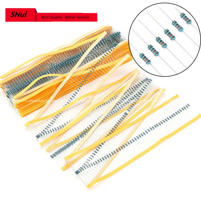 Résistance à film métallique, 1k ohms, 1/4W, 1k, 1kohm, 100 W, 0.25 ROHS, 1% pièces