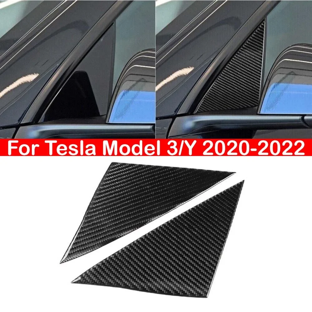

Для Tesla Model 3/Y 2020-2022 настоящие Углеродные волокна автомобильные передние стойки треугольные оконные жалюзи боковые оттенки крышка отделка стикер