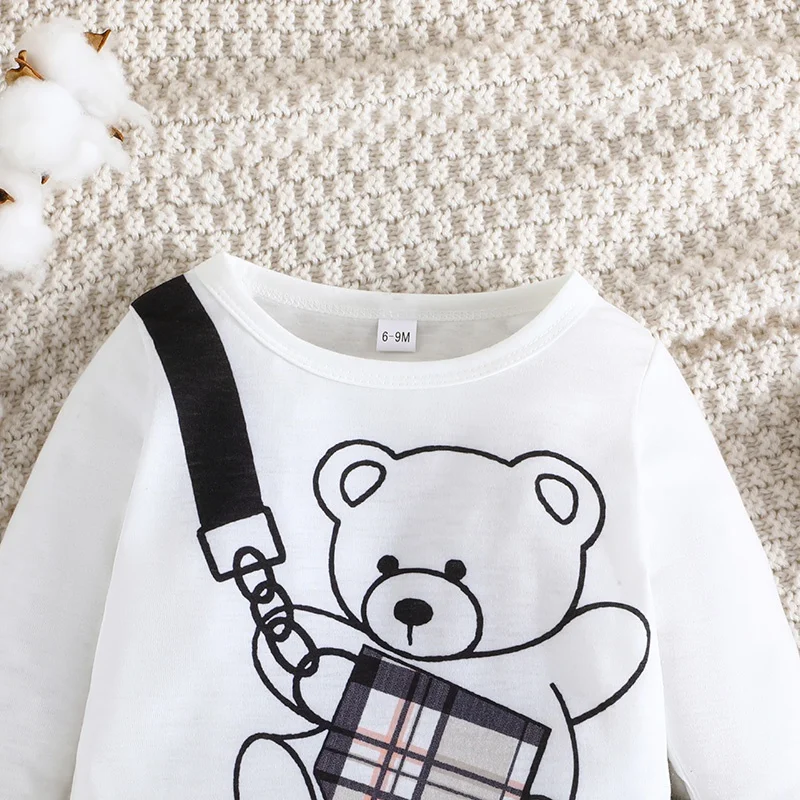 Clothing Set For Kid Boy 6-36Months Cartoon Bear Long Sleeve tee and Striped Long Pants Outfit For Newborn Baby Boy