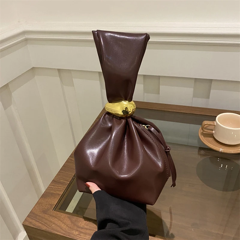 

Personalised PU Soft Leather Clutch Vintage Luxury Designer Women's Pleated Mini Bucket Bag Side Zip Party Evening Bag