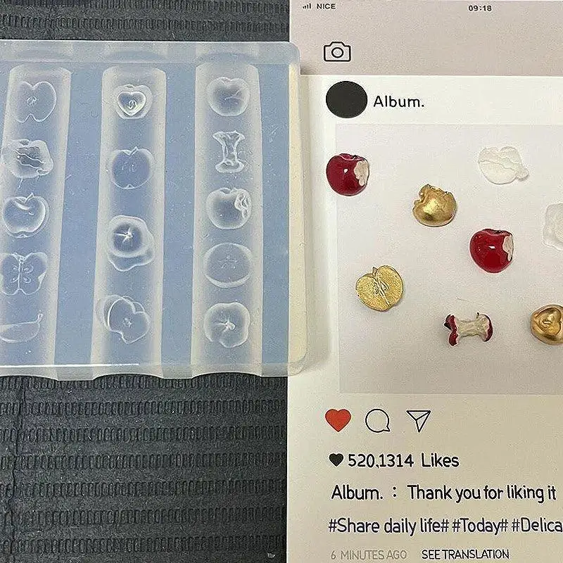 Molde de silicona para uñas de fruta 3D, pétalos de flores dulces, diseño artesanal, plantilla para manicura, plantilla para tallado de uñas, herramientas de molde de estampado suave