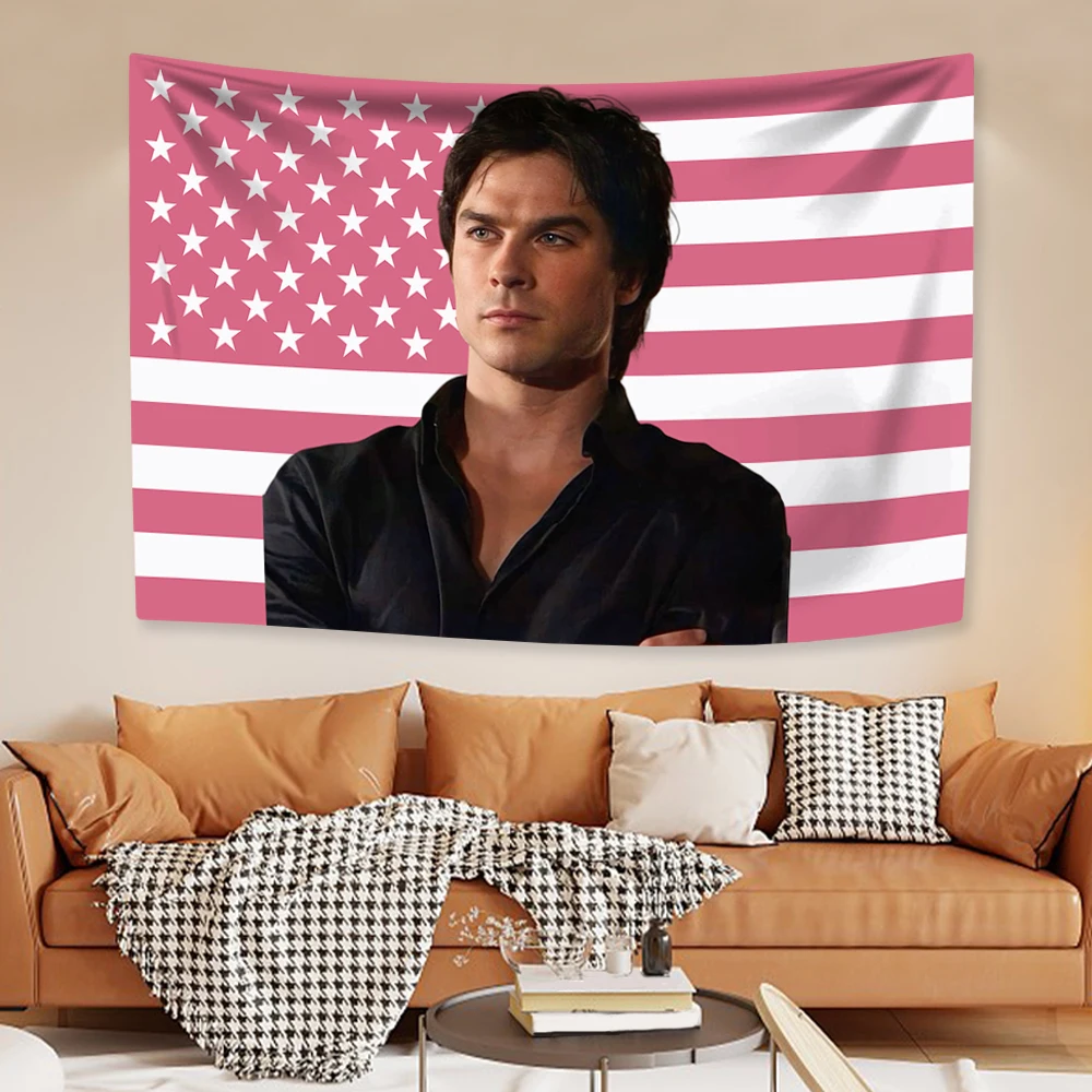 Somerhalders American Flag Tapestry Classic Damon Salvatoreas Home Decor Aesthetic Bedroom Backdrop Party Banners
