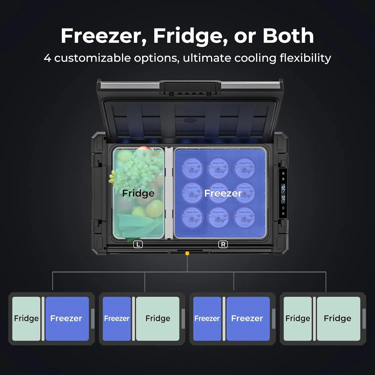 Portable Dual Zone 12V Car Fridge Freezer, 55 Quart Compressor Cooler with 240Wh Battery, APP Control - Ideal for Overlanding, Camping, Travel, RV, Truck (2026 Model) - view 2