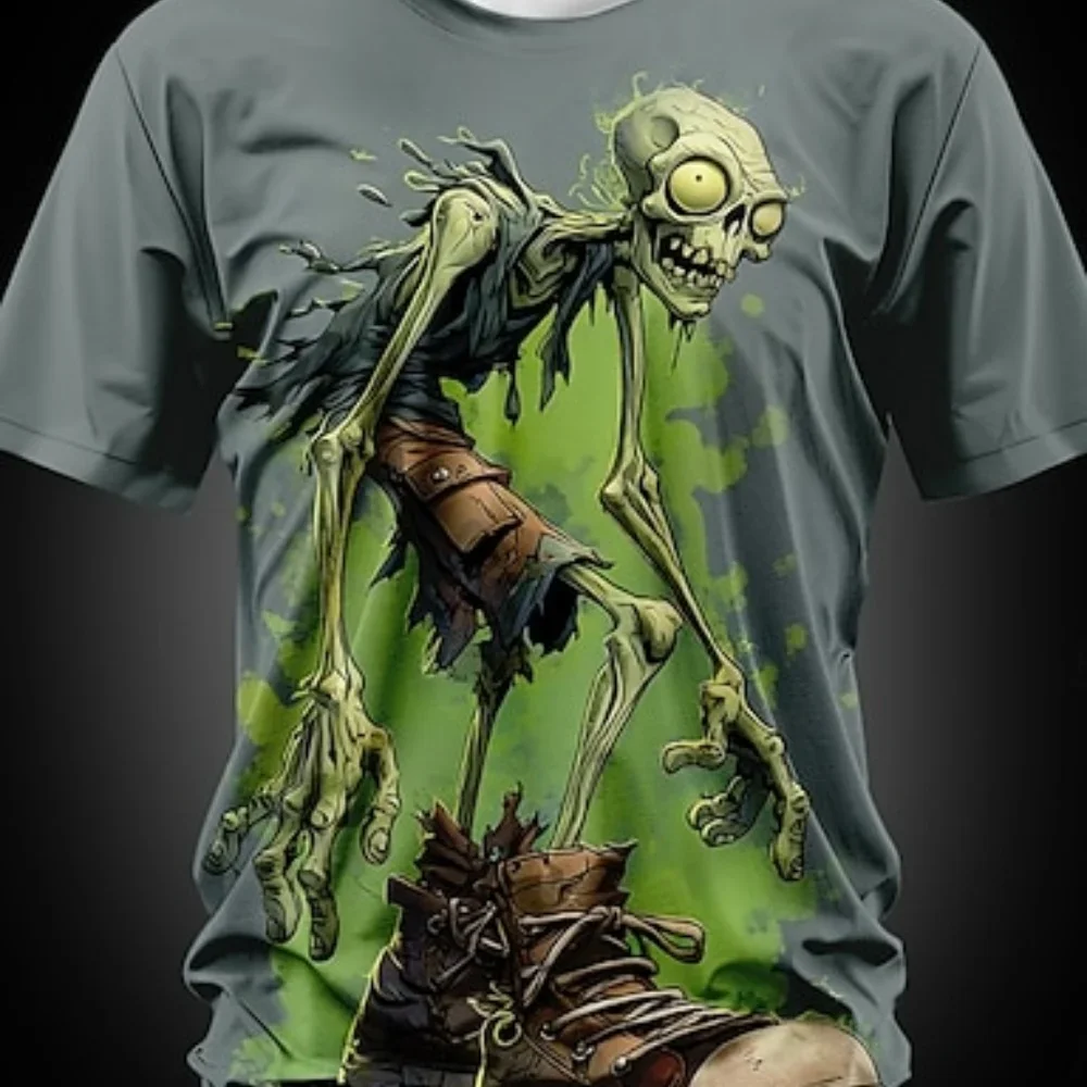 Halloween Men's Optical Illusion 3D Skull Zombies Print T-Shirts Street Men Women Short Sleeve T shirt Horror Party Boy Clothing