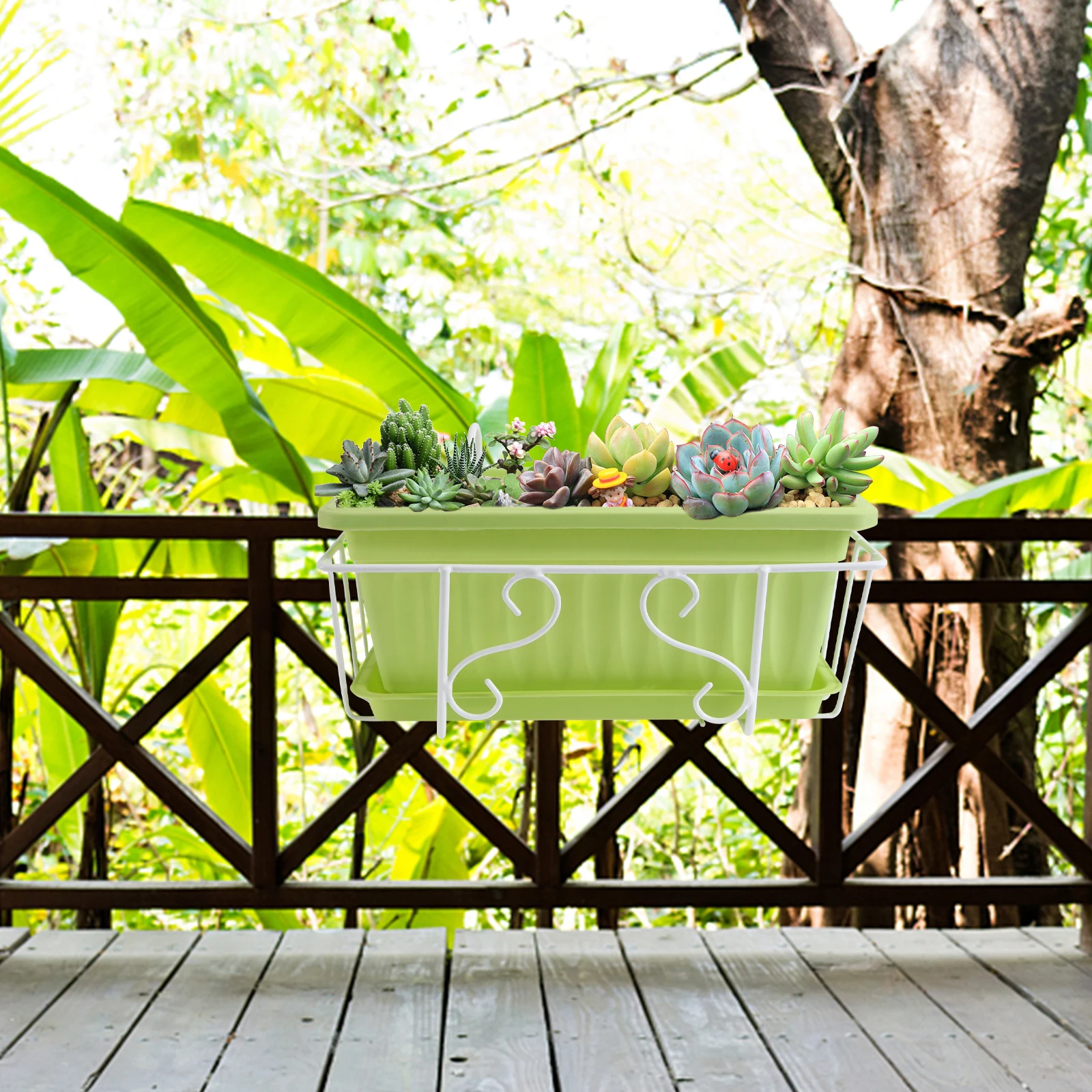 

Hanging Plant Pot Planter Hangers Indoor Deck Holder Railing Flower Pots Wall Mounted Green