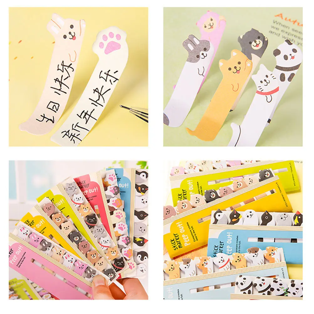 2Pcs Cartoon Animal Sticky Memo Pad Flags Self-Stick Notes School Office Supplies Bookmark Reminder Markers Self-Stick Pad