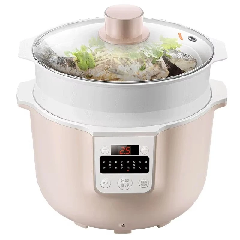 Electric Saucepot 4L Multi Bone Soup Cooker Programmable Glass Lid Slow Cooker With Steamer