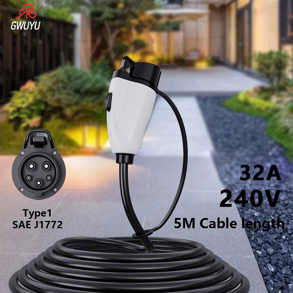 

GWUYU M10 EV Extension Charging Cable 5m SAE J1772 Type 1 Plug 240V 16A 32A 3.5KW 7KW for Electric Vehicle Charger Station