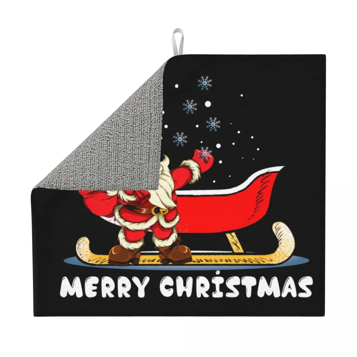 Microfiber Santa Claus Snowboarding Dish Drying Mat for Kitchen Dry Merry Christmas Jingle Bells Drainer Pads for Countertop