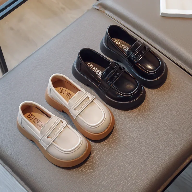 2025 Spring Summer England Style Princess Casual Leather Boat Shoes Kids Round Head  Non-slip Children's Fashion Loafers